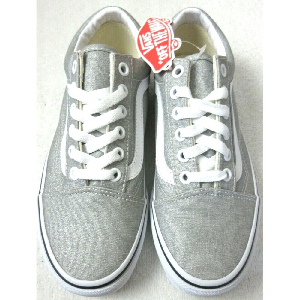 Vans Women's Old Skool Silver Sparkle True White Canvas Skate shoes Size 6 NIB - Picture 2 of 5